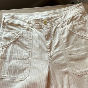 Anthropologie Cream Striped High Rise Straight Leg Utility Pants Size 29 cargo